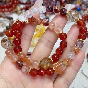 Fire Quartz Red Agate Beaded Double Layer Bracelet